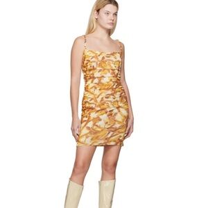 Nanushka brown and yellow Adie mini dress